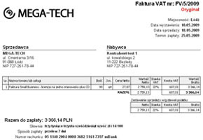 Widok jak wygląda wydruku Faktury VAT
