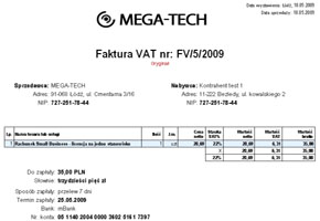 Wzór wydruku nr 2 - faktury VAT