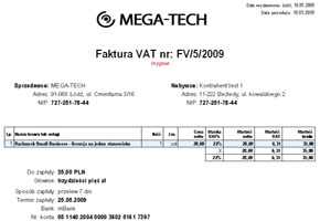 Wz�r wydruku nr 2 - faktury VAT