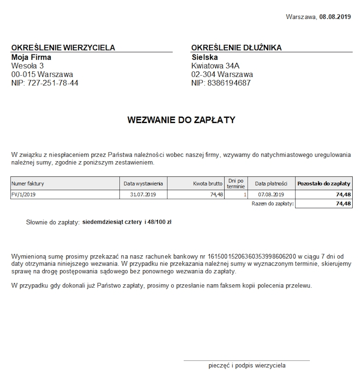 wezwanie do zapłaty wezwanie do zapłaty wzór